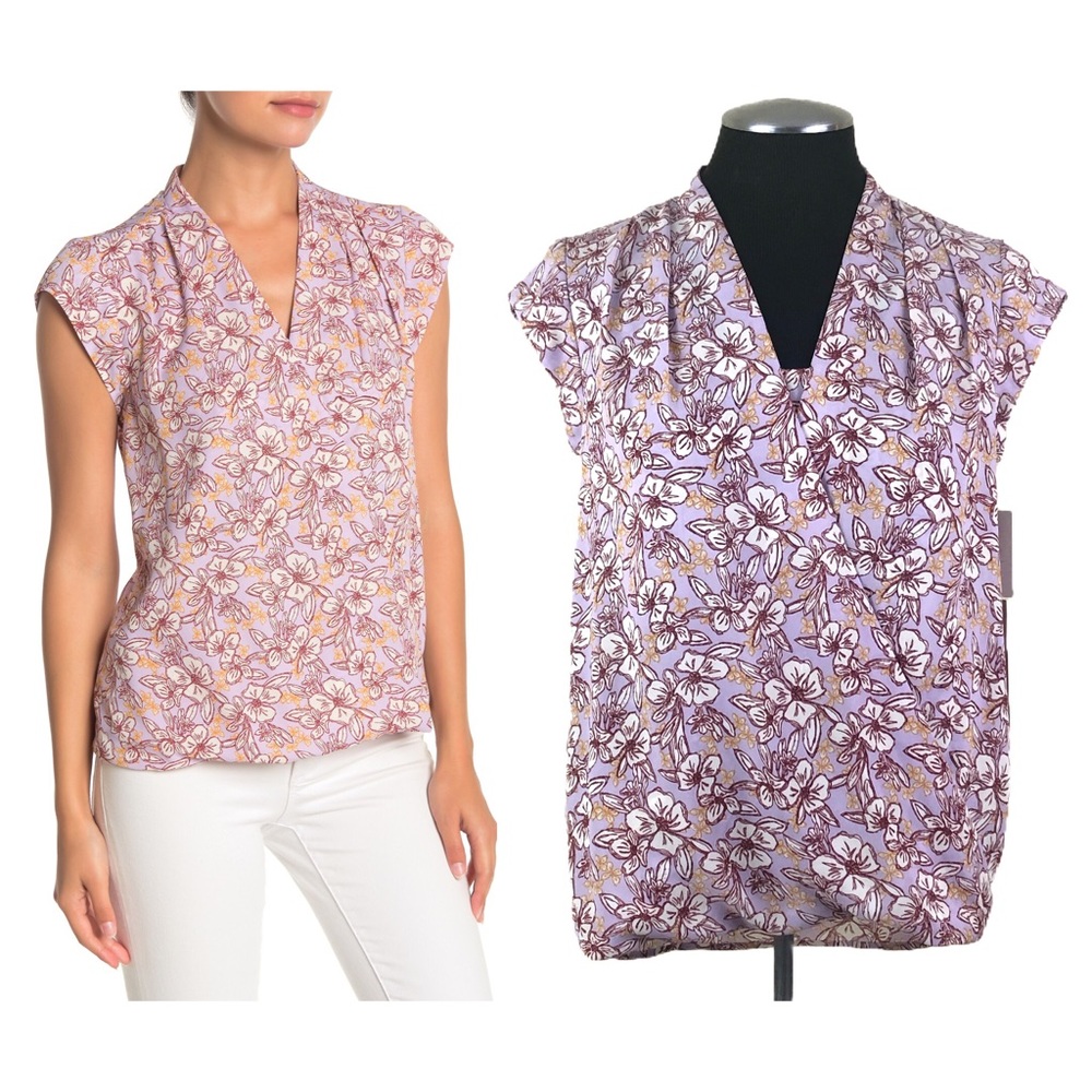 Halogen - Purple Floral V-Neck Surplice Cap Sleeve Top - Nordstrom - XS - NWT